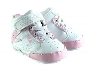 Fila Baby Girls Trapunto High Top Sneaker Crib Shoe White/Pink
