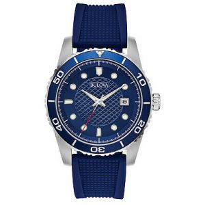    Bulova Men&#039;s 98B341 Quartz Blue Dial Blue Silicone Strap 43mm Watch