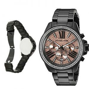    New Michael Kors MK5879 Women&#039;s Everest Black Rose Stainless-Steel Quartz Watch