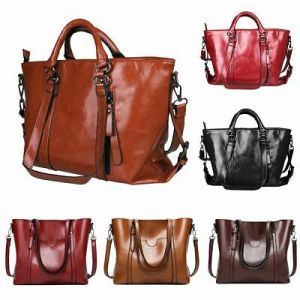    Women Oiled Leather Handbag Ladies Messenger Briefcase Tote Purse Shoulder Bag