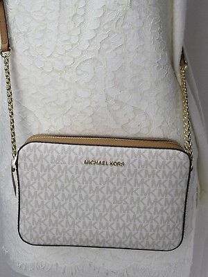    Michael Kors Medium Large Crossbody Messenger Leather Bag Handbag Purse Vanilla