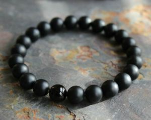    Mens Matte Black Onyx Yoga Energy Beaded Bracelet Boyfriend Gift for Him Jewelry