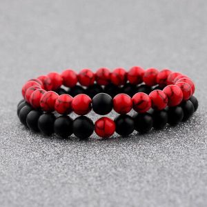    Couple His & Hers Distance Healing Bracelet Black Red Lava Bead Matching YinYang