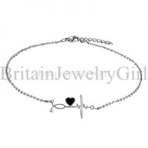    Stainless Steel Heartbeat EKG Anklet Bracelet Nurse Jewelry Gifts for Women