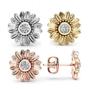    Women Sunflower Zircon Rhinestone Earrings Ear Studs Simple Fashion Jewelry
