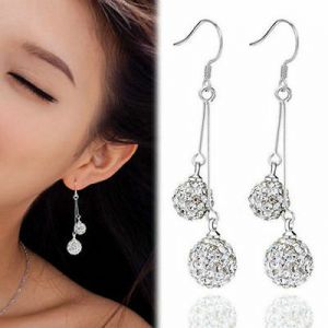    Fashion Women Crystal Silver Plated Ear Stud Earrings Hook Dangle Jewelry Gift