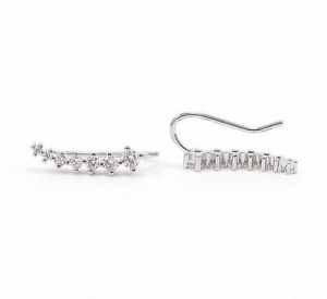    Crystal Ear Climber Earrings 925 Sterling Silver 3/4" Crawlers