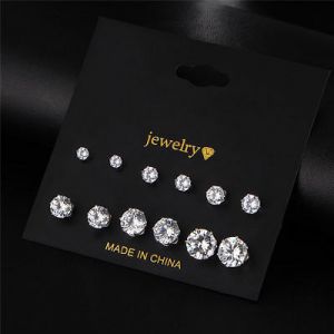    Fashion Women 6 Pairs Silver Crystal Rhinestone Earrings Set Ear Studs Jewelry