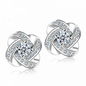    925 Sterling Silver Women Jewelry Love Forever Elegant Crystal Ear Stud Earrings