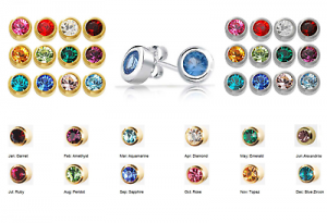     SURGICAL STAINLESS STEEL BIRTHSTONE EAR PIERCING STUD EARRINGS