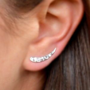    Simple Minimalist Sterling Silver .925 Hammered Ear Climbers Earrings