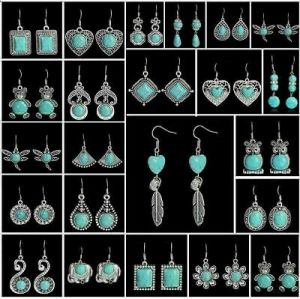    Fashion Tibetan Silver Vintage Turquoise Ear Hook Drop/Dangle Earrings Jewelry