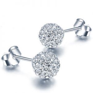    Women 925 Sterling Silver Ball Jewelry Lady Elegant Crystal Ear Stud Earrings