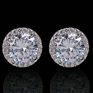    Women's 18K White Gold Plated Crystal Zircon Inlaid Ear Stud Earrings Jewelry