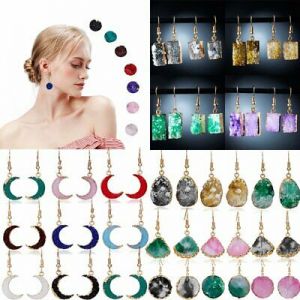    Crystal Geometrical Natural Stone Gradient Earrings Ear Stud Dangle Hook Gift
