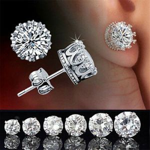    Vintage Women Men Silver Crystal Crown Charm Ear Studs Earrings Jewelry Gift New