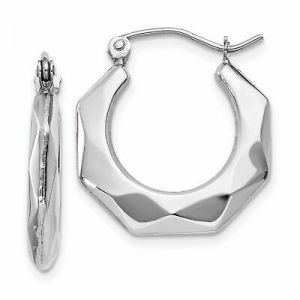    14K White Gold Faceted Hoop Earrings Ear Jewelry 20mm x 18mm