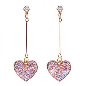    2019 Women Crystal Pink Heart Long Drop Dangle Earrings Ear Studs Jewelry Gift