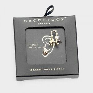    Secret Box Zodiac Earrings Ear Cuff Stud GEMINI Month Celestial 14kGOLD DIP