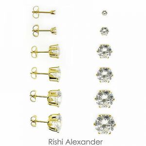    18k Gold Filled Round Cubic Zirconia Clear CZ Stud Earrings Butterfly Posts