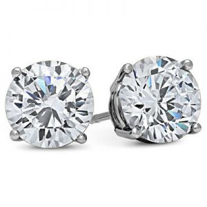    MENS 4 Carat CZ Stud Earrings Round large guys cubic zirconium WHITE GOLD FILLED