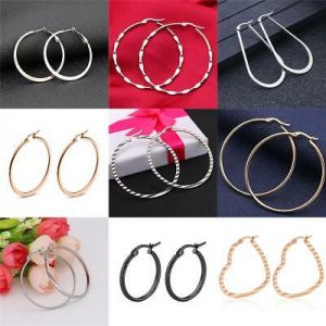    1 Pair Women Stainless Steel Silver Black Gold Rose Gold Large Hoop Earrings