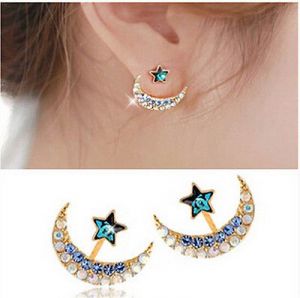    Womens 18k Yellow Gold Filled Moon Star Crystal Rhinestone Stud Earrings Jewelry