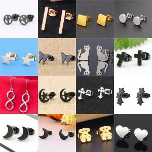    Women Stainless Steel Elegant Threader Stud Earrings Fashion Silver Gold Black