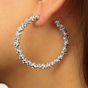    Women Ladies Stainless Steel Big Large Circle Hoop Dangle Earrings Gold Silver