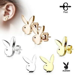    Playboy Bunny 316L Stainless Steel Post Stud Earrings Gold - Rose Gold - Silver