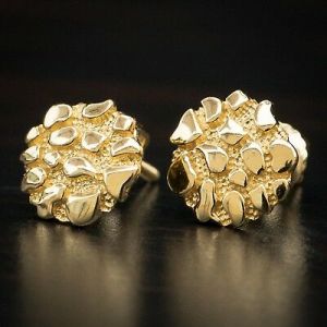    Men's 14K Gold Vermeil Round Shaped Hip Hop Nugget Stud Screw Back Earrings