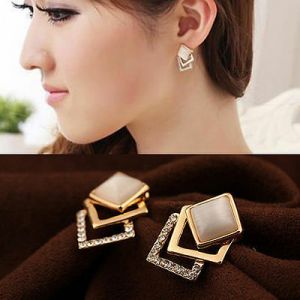    New Fashion Ear Stud Hollow Crystal Jewelry Gold Plated Earrings 1 Pair Women