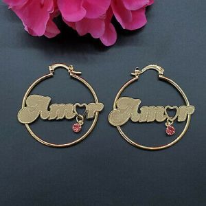    Gold Plated Women's Jewelry Hoop Earrings AMOR. Aretes de Oro laminado.