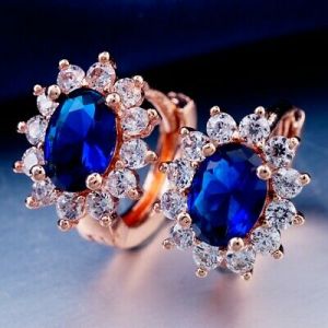    Oval Round Cut CZ Cubic Zirconia Rose Gold Plated Hoop Earrings Jewelry
