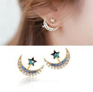    Fashion Womens Gold Moon Star Crystal Rhinestone Stud Earrings Party Jewelry New