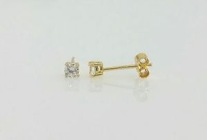    Women Men 14k Yellow Gold  X Small Round Clear CZ Stud Earrings