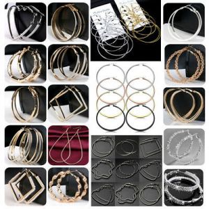    Women Simple Large Hoop Earrings Thin Metal Rope Big Hoops Heart Silver Jewelry