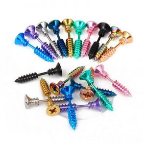    Screw Earrings Stainless Steel 1 Pr Black Blue Green Silver Gold Rose Rainbow 1"