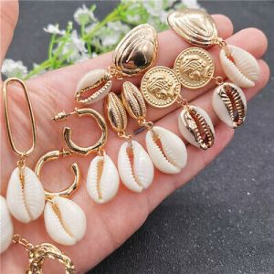    Women Charm Pearl Sea Shell Gold Pendant Statement Dangle Drop Earrings Jewelry