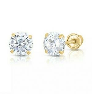    10K Yellow Gold 2mm-8mm Round CZ Birthstone Stud Earrings W/ Safety Screw Back