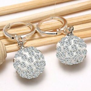    Fashion Women 18K White Gold Filled Rhinestone Crystal Hoop Earrings Stud Gift