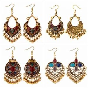    Vintage Boho Drop Long Earring Gold Carved Ethnic Dangle Earrings Women Jewelry