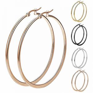    1 Pair Sexy Women Stainless Steel Smooth Big Large Hoop Earrings Jewelry 40-60mm