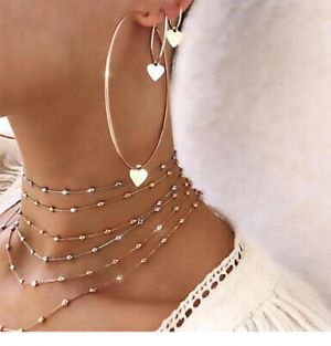    3Pcs/Set Fashion Women Love Heart Pendant Big Round Hoop Earrings Gold Jewelry