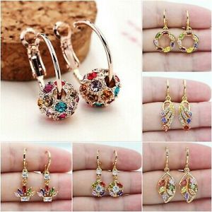    Earrings 18K Gold Filled Drop Dangle Hollow Women Zircon Jewelry Gift wedding