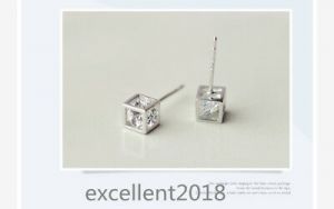    Fashion Women Square Elegant 925 Sterling Silver Zircon Ear Stud  Lady Earrings