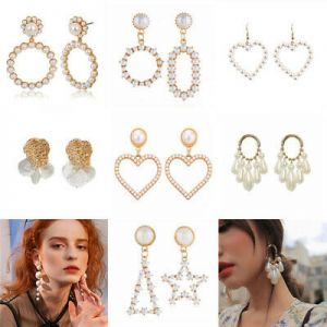    Boho Women Crystal Pearl Geometric Statement Drop Earrings Dangle Wedding Gifts