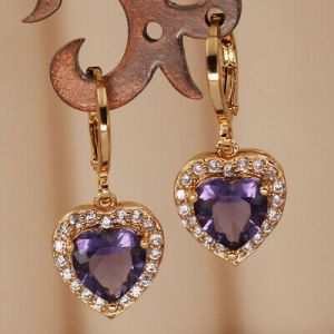    18K Gold Filled Earrings Women Amethyst Heart-shaped elegant Zircon Party Gift