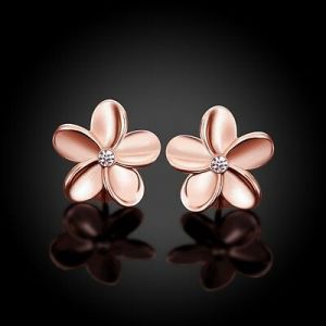    Women's Rose Gold Plated Crystal Lovely Small Flower Ear Stud Earrings Solid CA