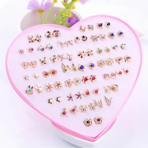    36 Pairs Set Fashion Women Girls Crystal Diamante Flower Stud Earrings Jewelry